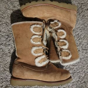 Ugg Boots Rommy Chestnut‎ Lace Up Suede Shearling Braid #3219